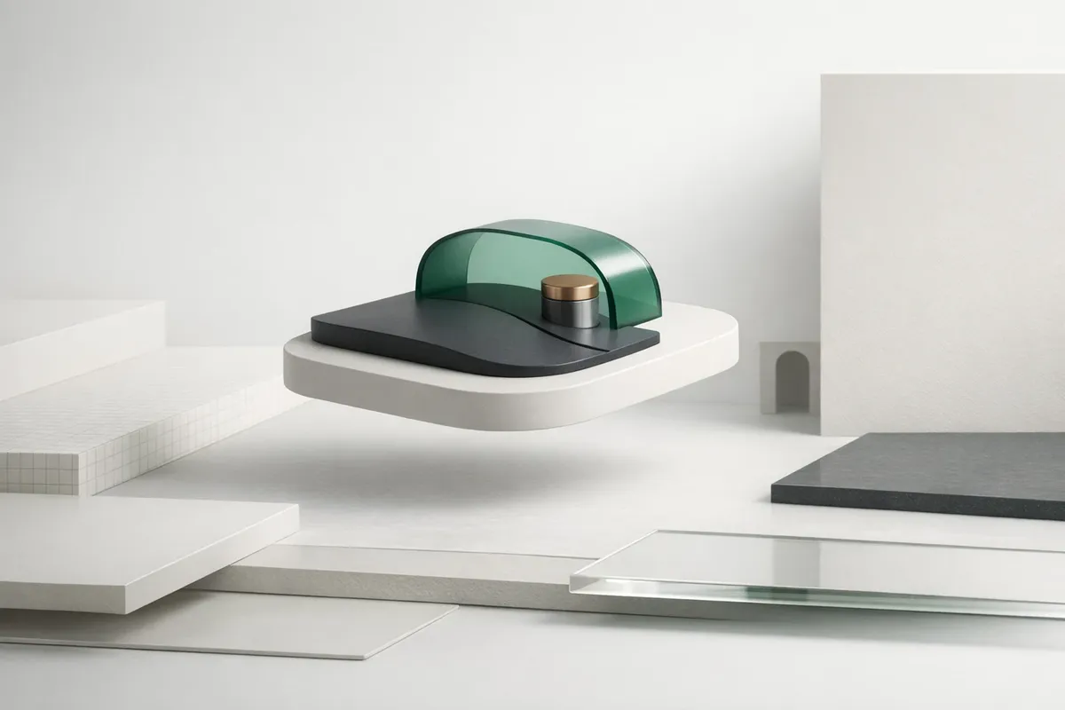 Minimal 3D concept visual for showing a product, space, or idea on a website.