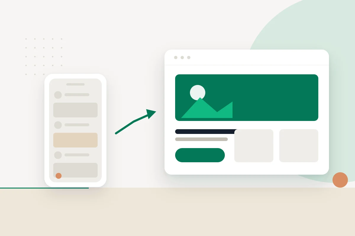Minimal visual of social media attention leading toward a calm website path.